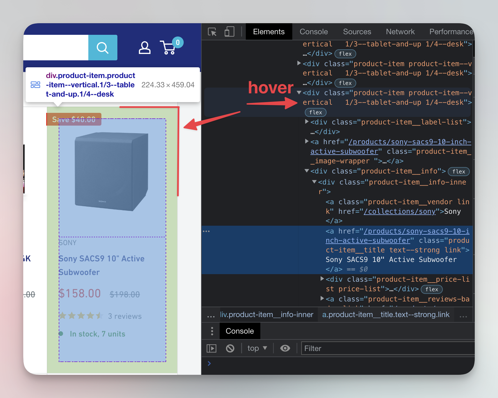 Selecting an element with hover